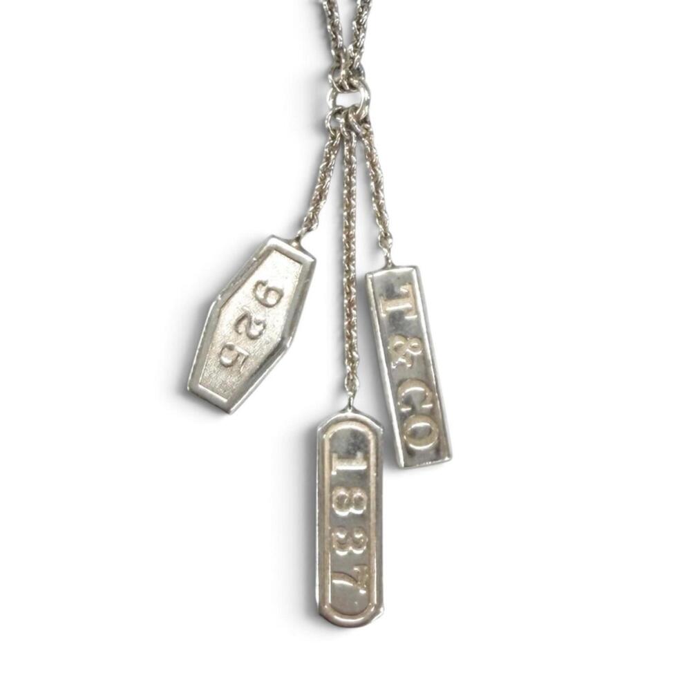 TIFFANY&Co. Tiffany 925 1837 Element Triple Tag Necklace Pendant, Silver, Mad...